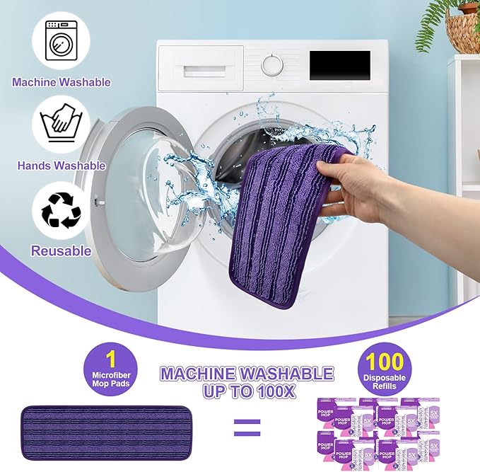 4 Pack Reusable Mop Pads Compatible with Swiffer PowerMop, Mop Refill Pads Replacement for Swiffer Power Mop Upgraded Cationic Spray Mop Pads for Wood & Multi-Surface Floor Cleaning, Machine Washable
