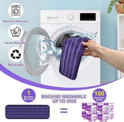 4 Pack Reusable Mop Pads Compatible with Swiffer PowerMop, Mop Refill Pads Replacement for Swiffer Power Mop Upgraded Cationic Spray Mop Pads for Wood & Multi-Surface Floor Cleaning, Machine Washable