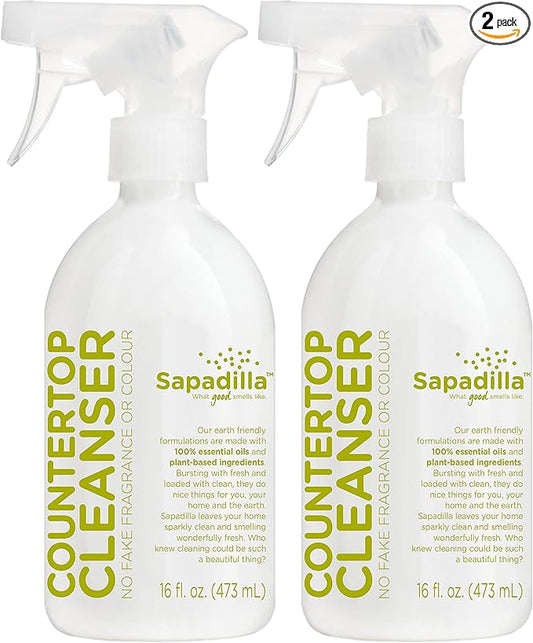 Sapadilla Multi-Surface Countertop Spray - Rosemary + Peppermint - Made with 100% Pure Essential Oil Blends, Multi-Purpose Household Cleaner, Aromatic, Plant Based, Biodegradable, 16 Ounce (Pack of 2)