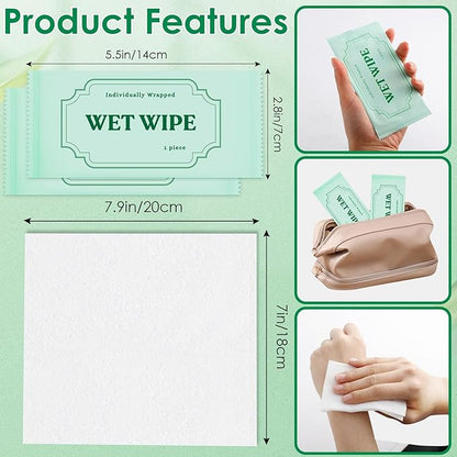 300 Pack Wet Wipes Individually Wrapped,Aloe Vera Hand Wipes,Wet Wipe Bulk Individual Hand Wipe,Travel Size Wipes Quick Hand Cleaning for Travel Wedding Restaurant Barbecue(Green)