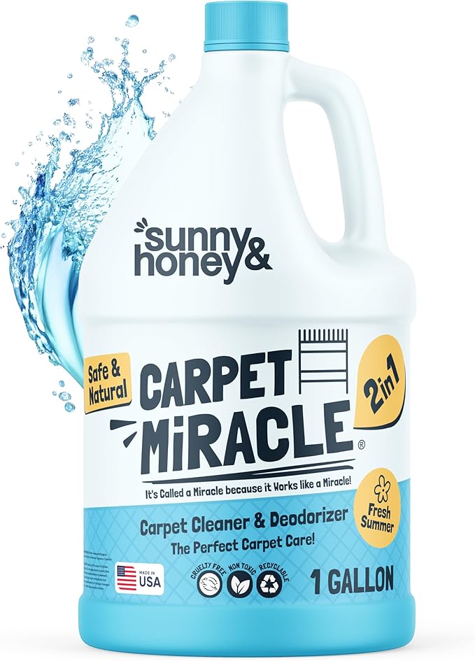 Sunny & Honey Carpet Miracle - Carpet Cleaner Shampoo - Deep Stain Remover & Odor-Deodorizing Formula - Rug Shampoo & Upholstery Cleaner Solution (128 Fl Oz, Fresh Summer Scent)