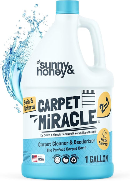 Sunny & Honey Carpet Miracle - Carpet Cleaner Shampoo - Deep Stain Remover & Odor-Deodorizing Formula - Rug Shampoo & Upholstery Cleaner Solution (128 Fl Oz, Fresh Summer Scent)