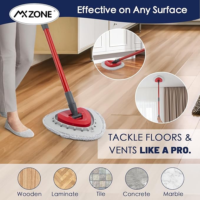 Spin Mop Pad Replacement Compatible with O Cedar Mop Head Replace Flat Triangle Mop, Wet Damp Dry Sweeping Pads Washable, Microfiber, 4 Mopping Pads and 1 Mop Base