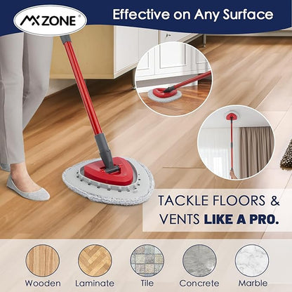 Spin Mop Pad Replacement Compatible with O Cedar Mop Head Replace Flat Triangle Mop, Wet Damp Dry Sweeping Pads Washable, Microfiber, 4 Mopping Pads and 1 Mop Base
