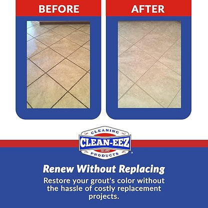 Clean-eez Heavy-Duty Grout Cleaner: Effortless Dirt & Grime Removal for Tile Floors in Bathrooms & Kitchens. Superior Cleaning Results with Bottle & Brush.Ideal for Colored Grout