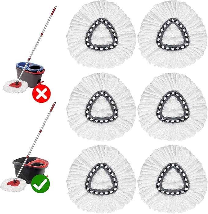 Mop Replace Head Compatible with Ocedar Mop Heads Replacements, Mop Refill Compatible with O-Ceda EasyWrin Spin Mop Head Replacement 1-Tank System Only, 6 Refills