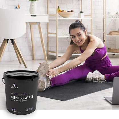 Wipex Gym Wipes for Equipment Bundle – Get 800 Wipes with (1) Lavender Bucket & (1) Plant-Based Refill Roll, Clean Surfaces & Mats, Safe Gym Cleaner, 400 Count (Pack of 2)