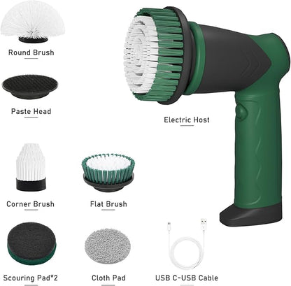 DEASUNG Electric Cleaning Brushes for Shower, Bathroom Scrubber Electric with 6 Replacement Heads, Power Scrubbers for Cleaning Bathroom,Sink