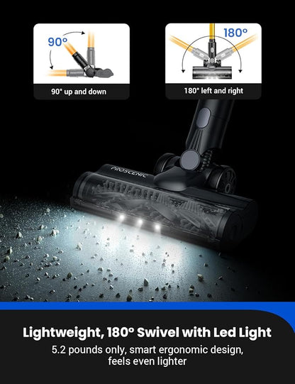 Proscenic Vacuum Cleaners for Home, P11 Mopping Wet Dry Cordless Vacuum and Mop Combo All in one, High Suction Vacuum with LED Display, Long Runtime Ease of use Vacuum for Pet Hair(Yellow)