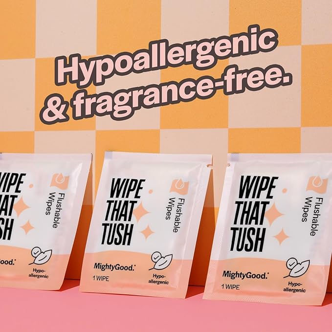 Wipe That Tush On-The-Go Flushable Wet Wipes - 1 Pack, 30 Wipes - Individually Wrapped Extra-Large Wipes with Aloe - Hypoallergenic & Unscented - Septic and Sewer Safe