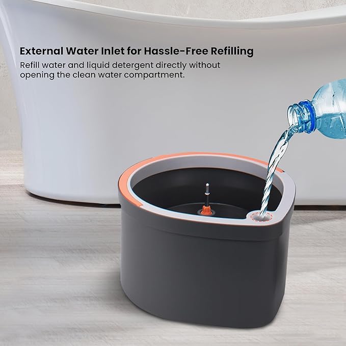 Dual Chamber Spin Mop and Bucket System, Mop Bucket Separate Dirty Water, Mop and Bucket Set with Self-Wringing 360° Rotating Mop Head, Includes 4 Washable Microfiber Mop Pads. (Grey)