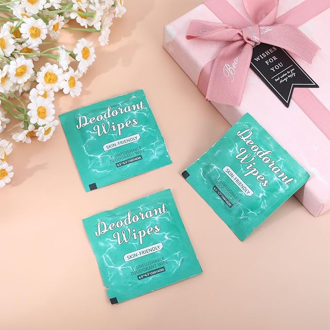 100Pcs Travel Deodorant Wipes, Travel Size Mini Deodorant Wipes Bulk for Homeless, Individually Wrapped Body Cleaning Supplies for Women Wet Armpit for Body Cleaning Jasmine