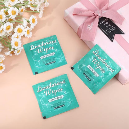 100Pcs Travel Deodorant Wipes, Travel Size Mini Deodorant Wipes Bulk for Homeless, Individually Wrapped Body Cleaning Supplies for Women Wet Armpit for Body Cleaning Jasmine