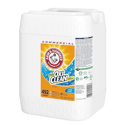 Arm & Hammer plus OxiClean Liquid Laundry Detergent Professional, Fresh Scent, 5G Jug, 492 Loads