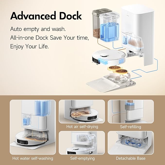 MOVA P10 Ultra Robot Vacuum and Mop 8,300Pa Suction 140°F Hot Water Auto Mop Washing & Drying, Dual Spinning Extenable Clean, 10.5mm Lifting for Carpet, 360°Obstacle Avoidance, App Control