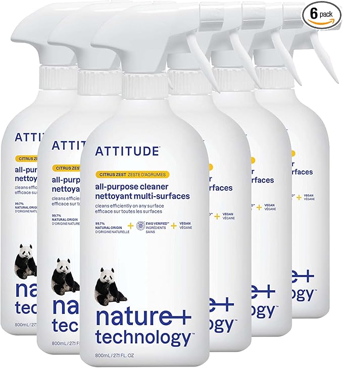 ATTITUDE All Purpose Cleaner, EWG Verified Multi-Surface Products, Vegan, Naturally Derived Multipurpose Cleaning Spray, Citrus Zest, 27.1 Fl Oz (Pack of 6)