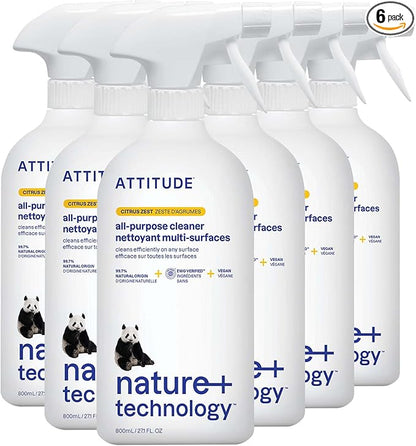 ATTITUDE All Purpose Cleaner, EWG Verified Multi-Surface Products, Vegan, Naturally Derived Multipurpose Cleaning Spray, Citrus Zest, 27.1 Fl Oz (Pack of 6)