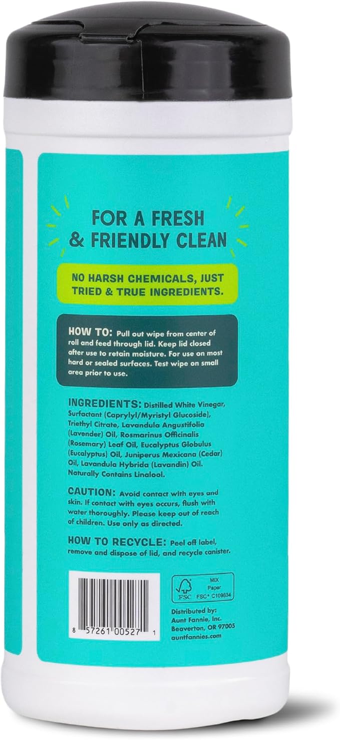 Aunt Fannie's Natural Cleaning Vinegar Wipes, Multipurpose Surface Cleaner, Eucalyptus Scent, 35 Count (Pack of 6)