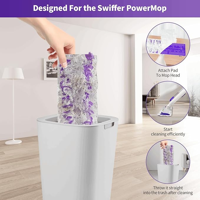 40 Pack Disposable Mopping Pads Refills for Swiffer PowerMop Multi-Surface & Wood Mops, Spray Clean Pads Replacement for Floor Cleaning（Purple Without Handle）