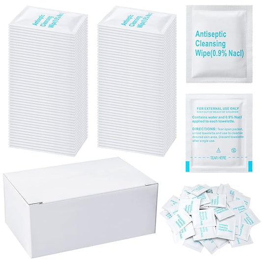 Treela 150 Pcs Sterile Saline Wipes Antiseptic Cleansing Individually Wrapped Travel Wet Wipes Unscented Cleansing Face Eye Wound Aftercare Swabs for Adult Travel Individual Packet