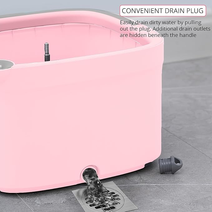 Square Spin Mop and Bucket Smart Floor Mop with Separate Compartments for Clean and Dirty Water, Self Cleaning with 2 Machine Washable Pads, First Launch Limited Edition Rose