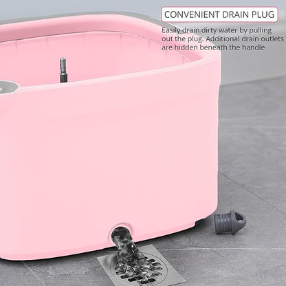 Square Spin Mop and Bucket Smart Floor Mop with Separate Compartments for Clean and Dirty Water, Self Cleaning with 2 Machine Washable Pads, First Launch Limited Edition Rose