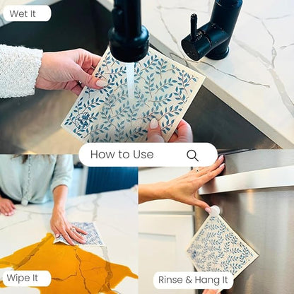 Harps&Seb Swedish Dishcloths for Kitchen Dish Towels - 6 Pack, Reusable Paper Towels with Clips, Super Absorbent Washable Non-Scratch Swedish Dish Towels, No Odor, Biodegradable