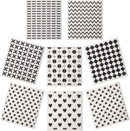 Lucomb 8 Pack Swedish Kitchen Dishcloths, Reusable Dish Cloth Paper Towels Washable Decorative Cleaning Cloths Sponge Wipes for Dish Washing, Super Absorbent & Quick Drying