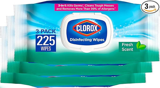 Clorox Disinfecting Wipes, Bleach Free, Household Essentials, Fresh Scent, Moisture Seal Lid, 75 Cleaning Wipes, Pack of 3 (New Packaging)