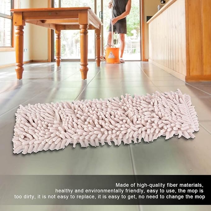 Reusable Dry Sweeping Cloths, Chenille Reusable Mop Pads Floor Mop Pads Refills Flat Mop Pads Flat Replacements Heads for Floor Cleaning(Cream-Coloured)
