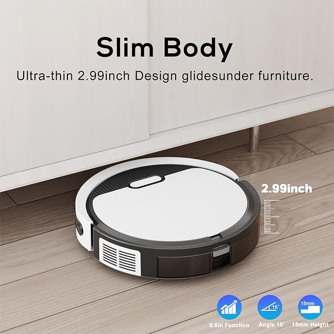 V3 Robot Vacuum and Mop Combo,KIPVVO 3-in-1 Ultra Thin Self-Charging Automatic Robot Vacuum Cleaners with 5000Pa Strong Suction,120mins Runtime,WiFi/App/Remote Control for Hard Floors,Pet Hair,Carpets