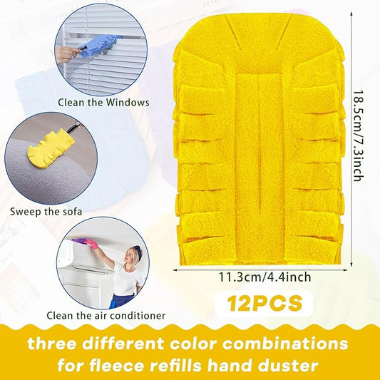 Zubebe 12 Pcs Heavy Duty Duster Refill Reusable Fleece Duster Refills Multi Surface Washable Cleaning Pads for Home, Blinds, Fans, Corners, Furniture (Purple,Light Blue,Yellow)