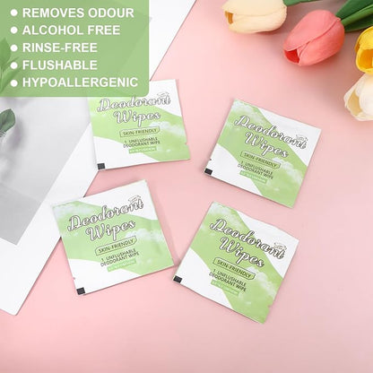 100Pcs Travel Deodorant Wipes, Travel Size Mini Deodorant Wipes Bulk for Homeless, Individually Wrapped Body Cleaning Supplies for Women Wet Armpit for Body Cleaning Cucumber