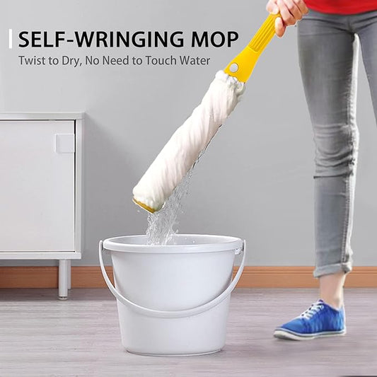 Self Wringing Mop with 2 Washable Heads, JEHONN Wet Mop for Floor Cleaning Heavy Duty, Upgraded 57.5 inches Long Handle Twist Mop for Hardwood Vinyl Tile Marble Laminate Home Office Kitchen (Yellow)