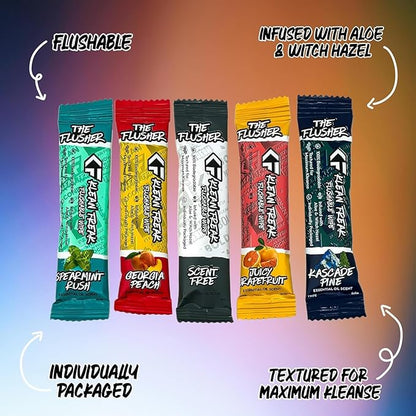 THE KLEAN FREAK FLUSHER - Flushable Wipes For Adults & Kids - 100% BIODEGRADABLE Individual Wrapped Travel WET Wipe for Toilet - Soothing Aloe & Witch Hazel - Alcohol Free 20 Pack - Mixed