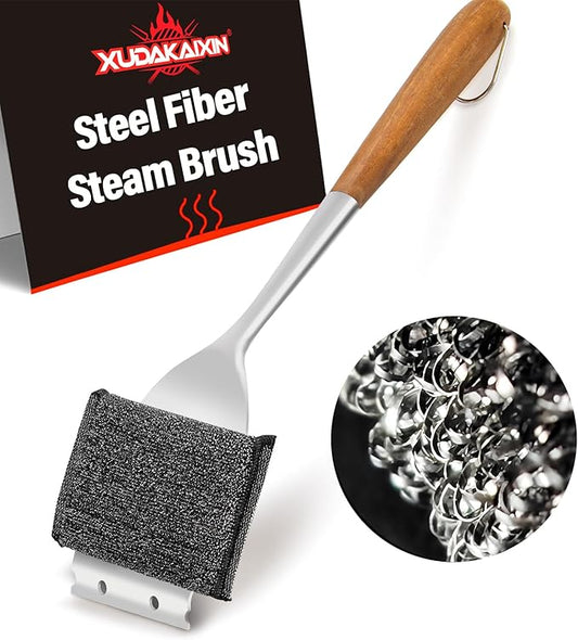 18” Steam Grill Brush Bristle Free,Safe Grill Cleaner for Outdoor Grill,Replaceable Head Grill Scraper Tool,BBQ Grill Cleaning Brush Kit,Grill Brush BBQ Accessories,Gifts for Men/Dad