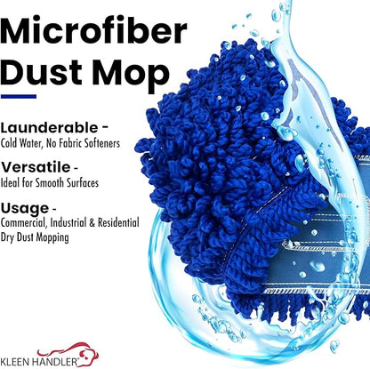 Kleen Handler 48 inch Microfiber Dust Mop | Extra Large Washable Commercial Mop Head Replacement, Pack of 3