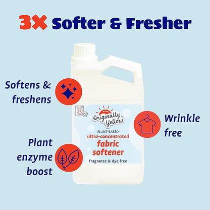 Originally Yellow Plant Based Fabric Softener | Fragrance & Dye-Free Laundry Softener Helps Remove Static & Wrinkles | High-Efficiency, Ultra-Concentrated Liquid Fabric Softener | 32 Oz