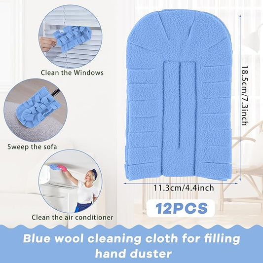 Zubebe 12 Pcs Heavy Duty Duster Refill Reusable Fleece Duster Refills Multi Surface Washable Cleaning Pads for Home, Blinds, Fans, Corners, Furniture (Blue)