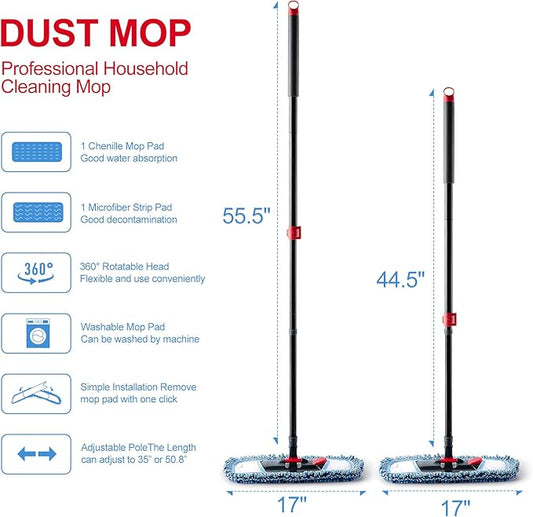 Microfiber Floor Hardwood Mop with 4 Washable Pads,Professional Dust Wet Mop,Flat Mop for Floor Cleaning Laminate Tile Marble Vinyl Kitchen Home