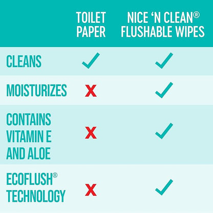 Nice 'N Clean Adult Flushable Wipes (3 x 60 Count) | Personal Cleansing Wipes Made from Plant-Based Fibers | Infused with Aloe & Vitamin E