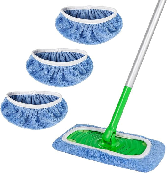 3 Pack Reusable Microfiber Mop Pads Compatible with Swiffer Sweeper, Wet and Dry Flat mop Cover, Washable Swiffer Pads for Surface/Hardwood Floor Cleaning (Mop is Not Included)