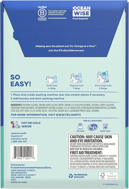 Tru Earth Hypoallergenic, Eco-friendly & Biodegradable Plastic-Free Laundry Detergent Sheets/Eco-Strips for Sensitive Skin, 32 Count (Up to 64 Loads), Fragrance-Free