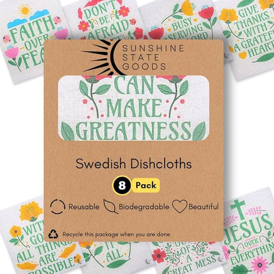 Swedish Dishcloths - Ecofriendly Reusable Paper Towels, Biodegradable Dish Cloths - Cellulose Sponge Dish Cloths for Washing Dishes - 8 Pack (Christian Messages)