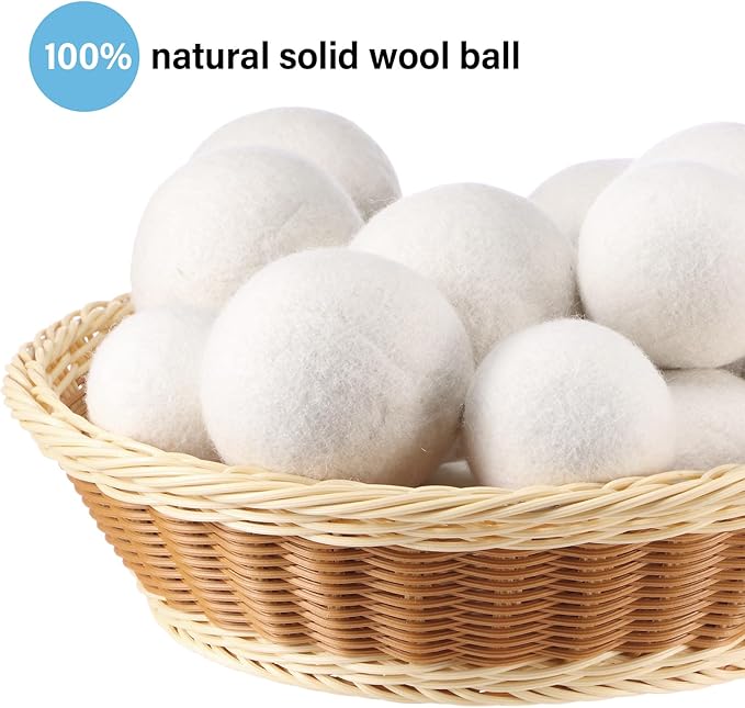 24 Pack Wool Dryer Balls, 3.15'', 2.4'' Reusable Laundry Balls Wool Balls Natural No Lint Fabric Softener Balls for Clothing Wrinkles (White)