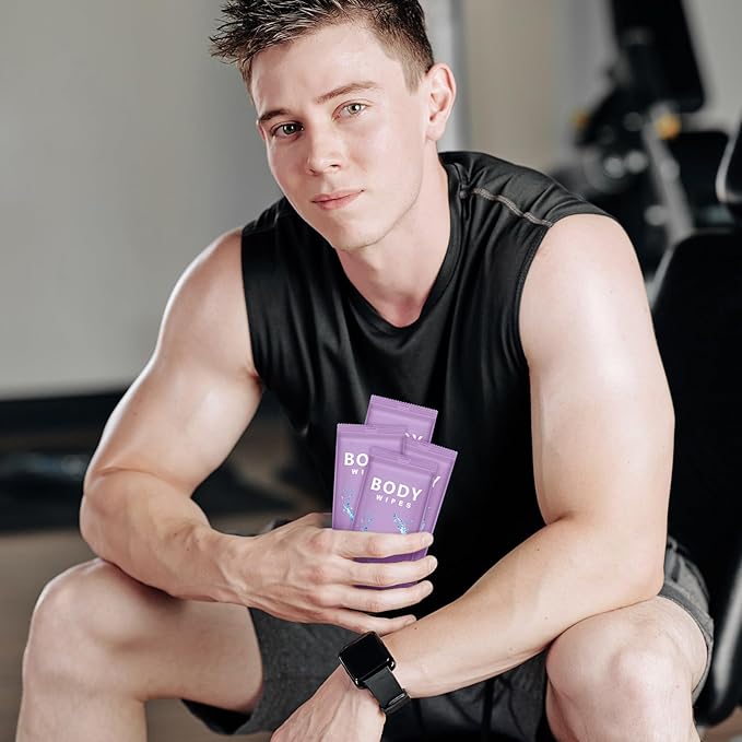 Treela 300 Pcs Bulk Large Body Wipes Individually Wrapped Big Bath Wipes for Adults Bathing No Rinse Shower Bulk Deodorant for Homeless Hygiene Personal Cleansing for Travel Gym(7.09" X 9.84",Purple)
