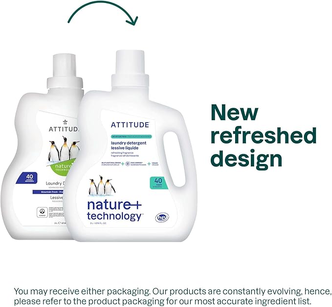 ATTITUDE Liquid Laundry Detergent, EWG Verified Laundry Soap, HE Compatible, Vegan and Plant Based Products, Cruelty-Free, Mountain Fresh, 40 Loads, 67.6 Fl Oz