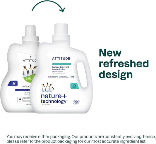 ATTITUDE Liquid Laundry Detergent, EWG Verified Laundry Soap, HE Compatible, Vegan and Plant Based Products, Cruelty-Free, Mountain Fresh, 40 Loads, 67.6 Fl Oz