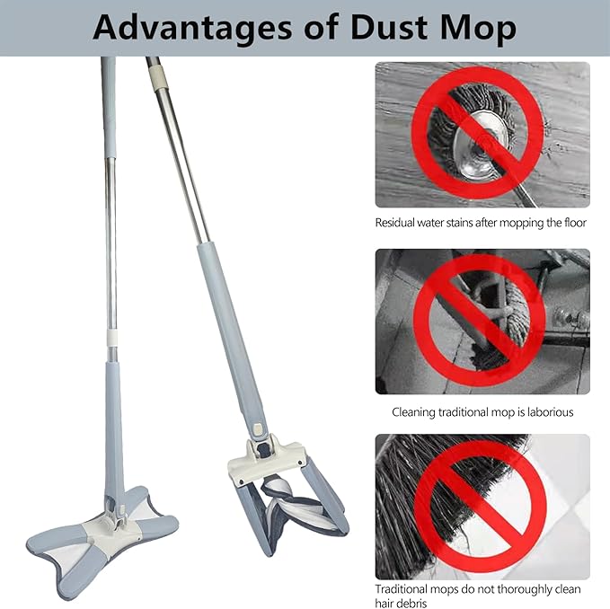 Household Dust Mop Washable Dust Mops for Floors Convenient Wet Mopping Innovative Dust Mops for Hardwood Floors Microfiber Wet Mop Pads Wet Dry Dual-Use Mop (Grey)