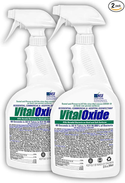 Vital Oxide Disinfectant, Deodorizer, Cleaner, Food-Contact Sanitizer, Virucide – (EPA registration #82972-1) – Kills Mold & Mildew, Eliminates Odors –32 oz, 2 Pack